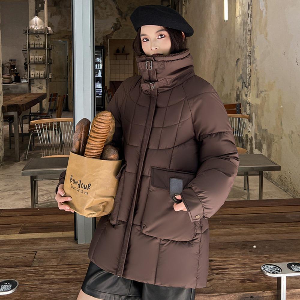 2025 winter new lapel loose medium and long, Korean version of fashion down cotton jacket