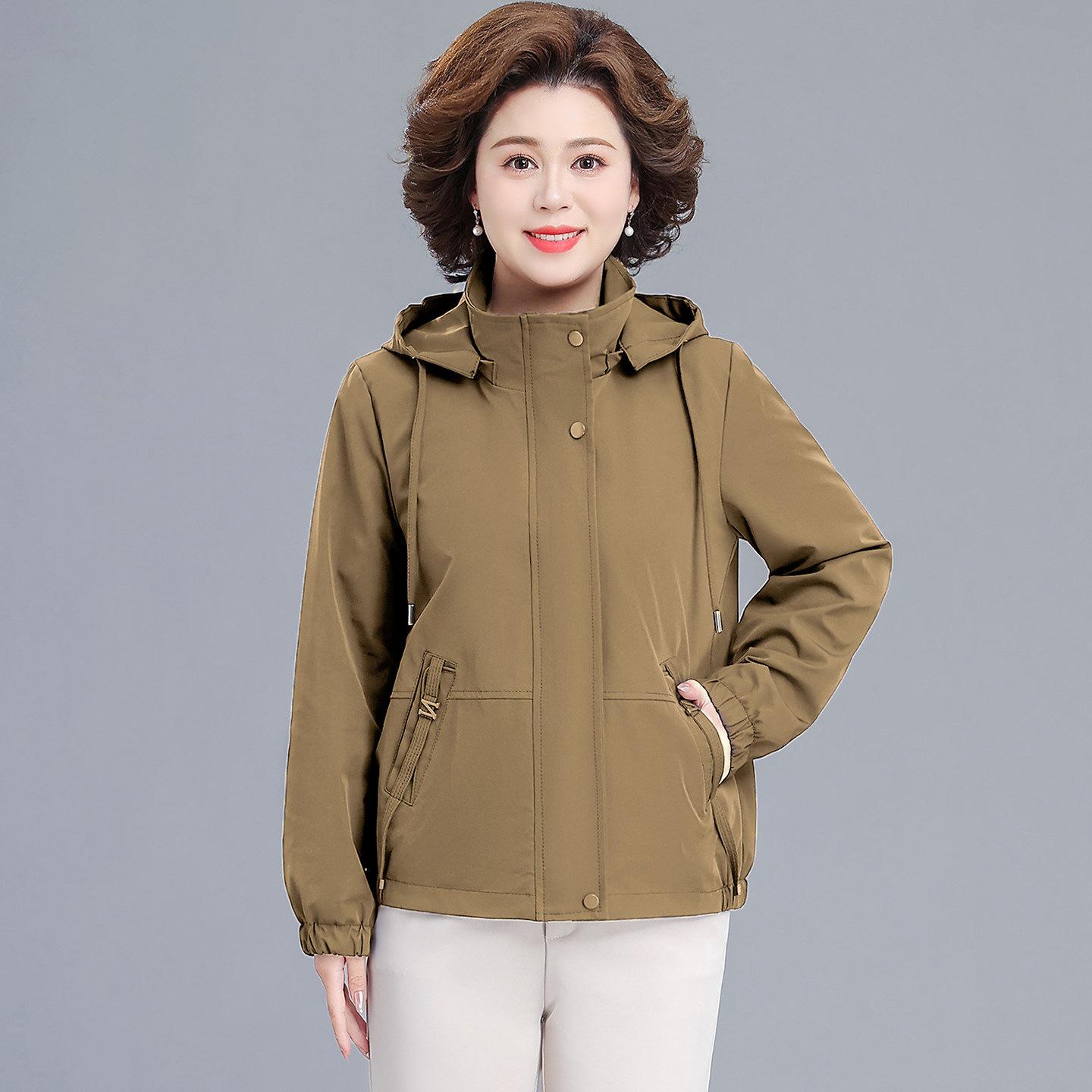 

2026 Stylish Spring Hooded Jacket: Solid Color Loose Fit for Moms - Perfect Mother s Day Gift XL (up to 105 jin) хаки
