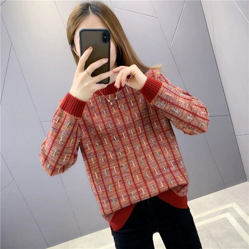 Women's Sweater Round Neck Autumn/Winter Warm Loose Outerwear Short Style Lazy Knitted Bottom Top
