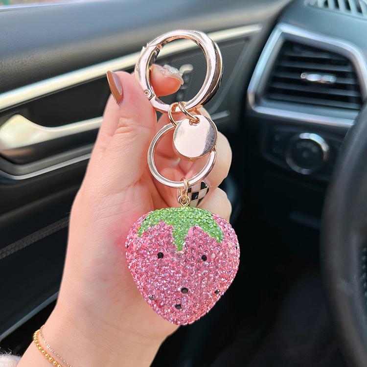 Ceramic Strawberry Keychain with Large Diamond-Style Metal Buckle - Women’s Cute and Creative Pendant