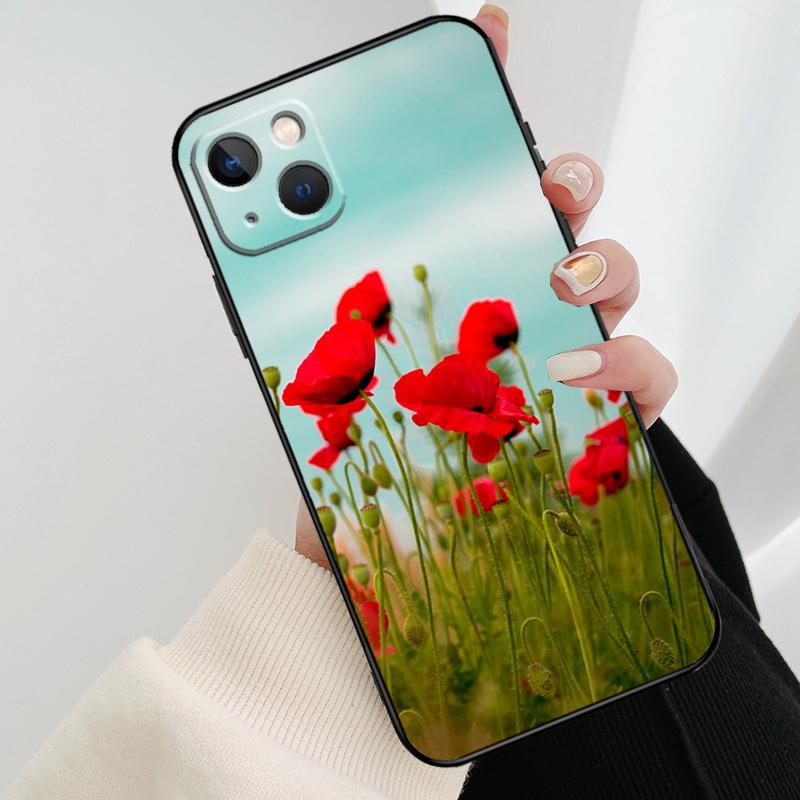 Red Corn Poppy Flower Phone Case For iPhone 17 Pro Max 16 15 14 11 12 13 Pro Max mini 15 16 Plus 16e 17 Air Cover