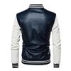 Motorcycle Leather Jacket Men's Casual Embroidered Baseball Jersey Slim Fit Zipper PU Jacket