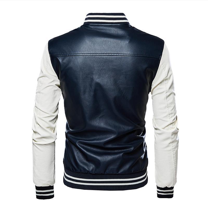 Motorcycle Leather Jacket Men's Casual Embroidered Baseball Jersey Slim Fit Zipper PU Jacket