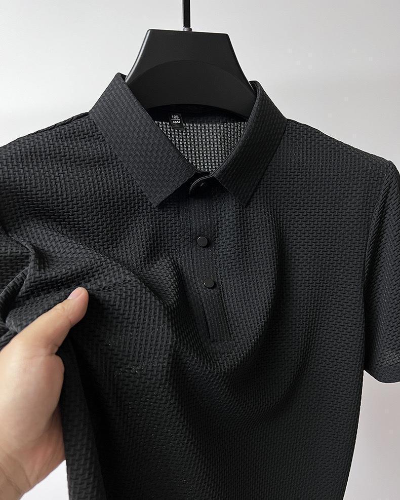 Ice Silk Men's Mesh Polo Shirt - Short-Sleeved, Shirt Collar, Lightweight Material for Summer.