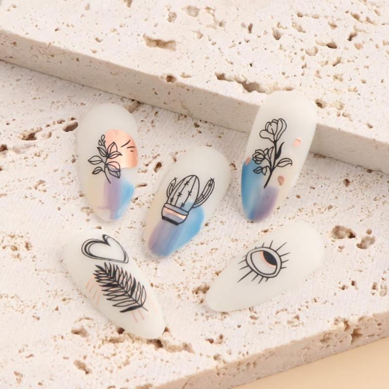 Graffiti Strips Nail Stickers for Women Nail Art Decorations Rose Gold Abstract Line Spring 3D Slider for Manicure Polish Tattoo