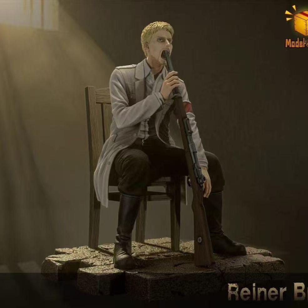 Attack on Titan: Shingeki no Kyojin Reiner Braun Chair Scene Figure Gun in Mouth Pose Anime Collectible Statue Toys Gifts