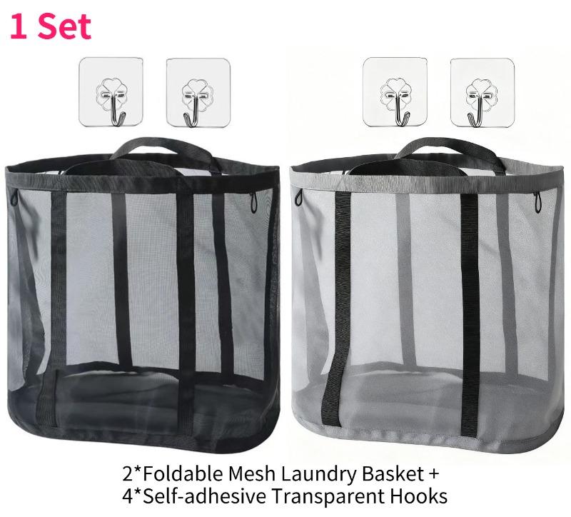 2 Pack Large Foldable Mesh Laundry Basket with Handle Portable Storage Bags for Clothes Home Travel Laundry Room Laundry Hamper