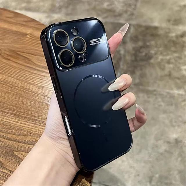 Fashion Plating Glass Lens Cover For Magsafe Magnetic phone case For iPhone 17 15 14 16 Pro Max Full Frame Wireless Charge Cover
