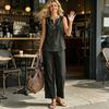 2 Piece Cotton Linen Sets for Women Sleeveless V Neck Tank
