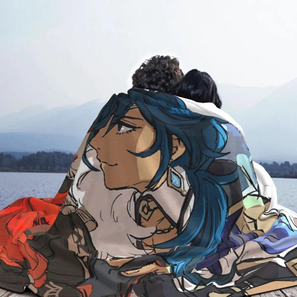 Diluc Kaeya Přikrývka Flanelová Genshin Impact Amine Lehká Tenká Přehozová Přikrývka pro Domov Pohovka Přehoz