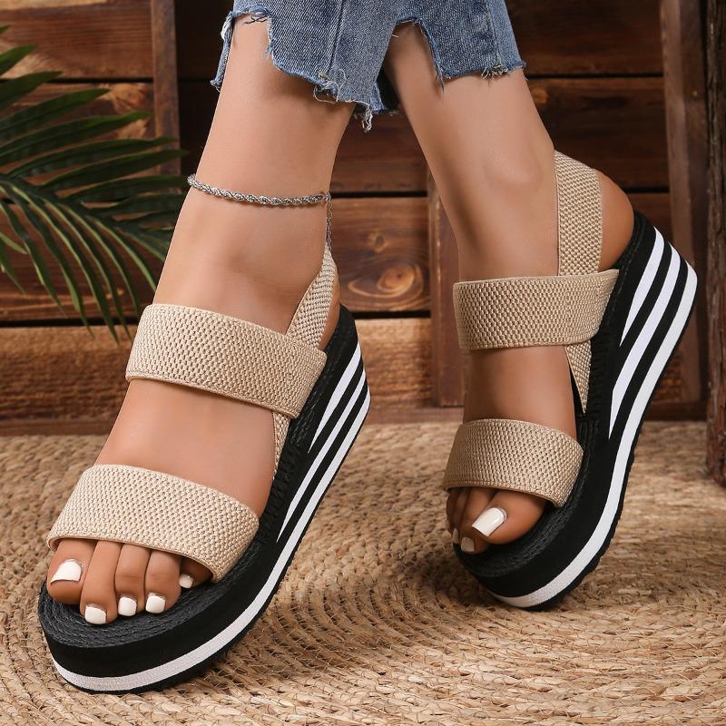 Damen Slingback Keilsandalen Outdoor Sommer Leichte Pantoletten Einfarbig Dicke Sohle Damen Hausschuhe Weibliche Römersandalen