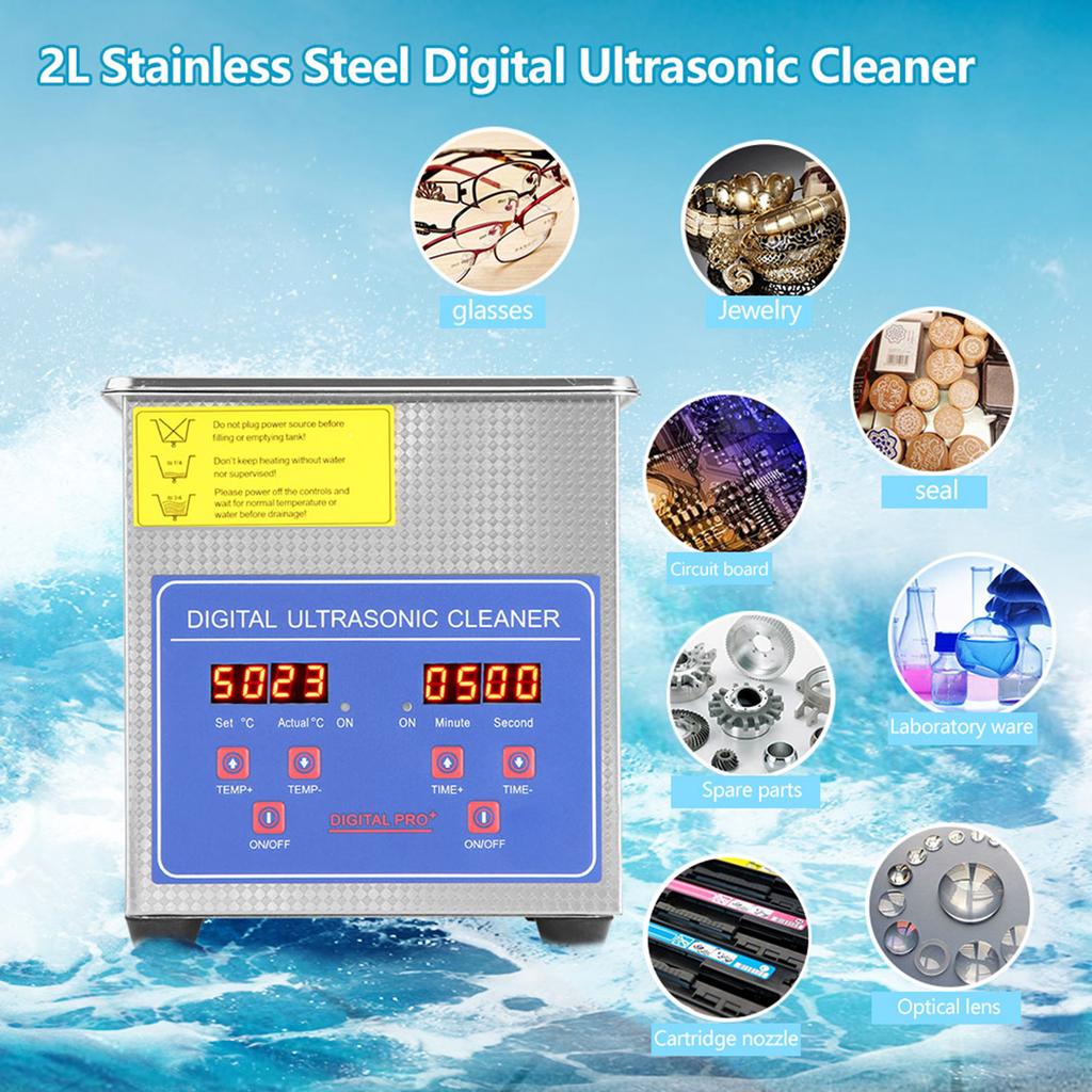 2L Digital Ultrasonic Cleaner with Heater Stainless Steel Digital Washer