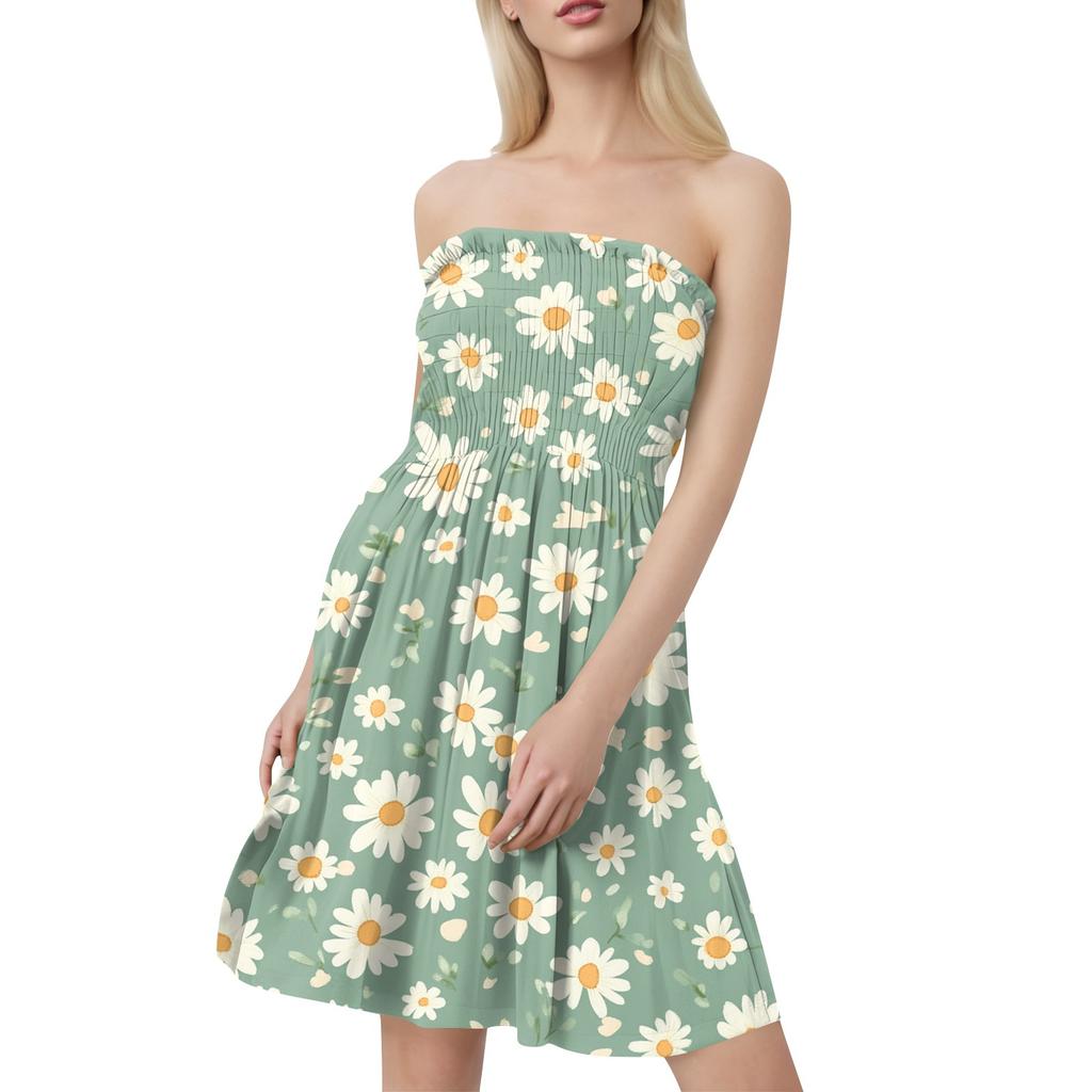 Damen Sommerkleider Mode Damen Casual Bandeau Blumendruck Ärmelloses Kleid