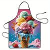 1pc Unisex Kitchen Apron with Ice Cream Cone Design - Vibrant Colorful Ice Cream & Strawberry Print
