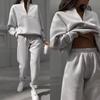 Dames herfst- en winterset met rits en revers, effen kleur, casual, tweedelige set