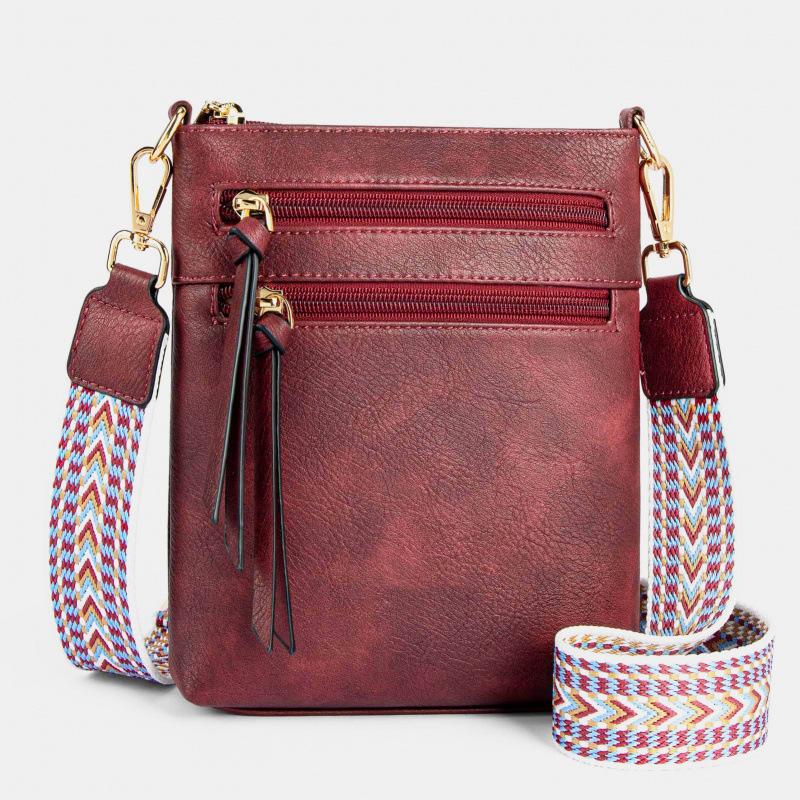 Women’s PU Leather Crossbody Bag Wide Woven Strap Multi Pocket Shoulder Bag Large Capacity Casual Messenger Purse