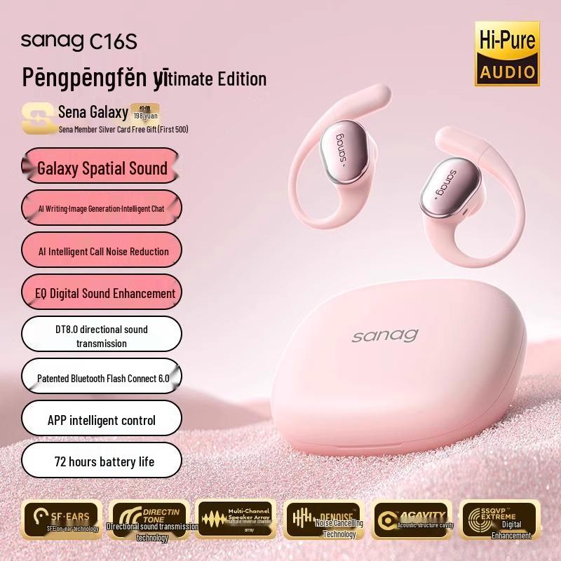 Sanag C16S Ear-Hook Bluetooth Headphones: Open-Ear Design, Ultra-Long Battery Life, 2025 Model