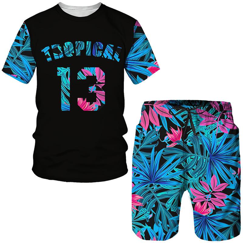 NEW Tropical Floral Print Men's Tees/Beach Shorts/Suits Fashion Summer Hawaiian Sets Casual Short Sleeve T-Shirt Holiday Outfits