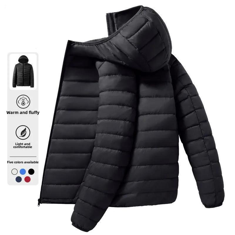 Men's Ultra-Thin Hooded Light Down Cotton Jacket - Youth Short Style, Off-Season Clearance, Large Sizes Available