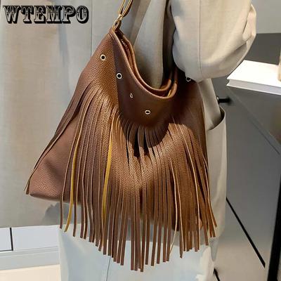 Faux Leather Large Capacity Retro Tassel Bags Women's Single Shoulder Crossbody Bags Bohemian Fashion Tote Bags