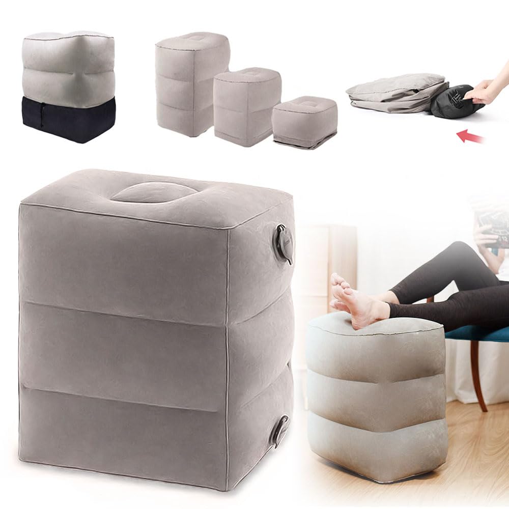 dodulara Air Portable Foot No Pump Easy to 3 Height Includes Storage Convenient Travel Item for and Prevents Leg Swelling and Economy Class Syndrome