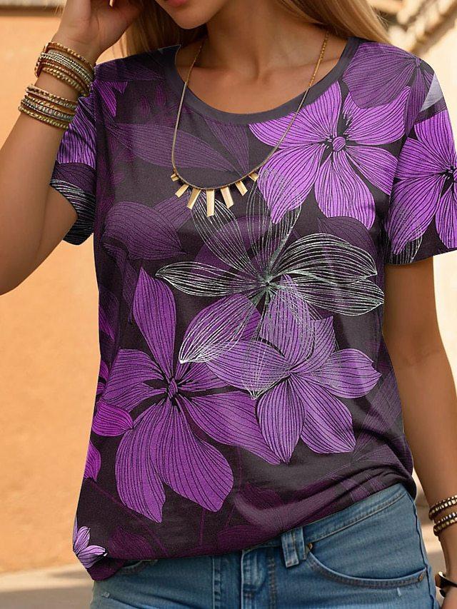 

Летний топ с круглым вырезом и 3D-цветочным принтом, модные повседневные женские футболки с короткими рукавами 6XL