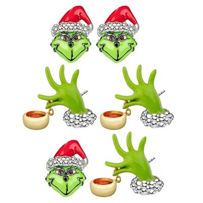 Grüne Monster Hängeohrringe Weihnachtsmotiv Ohranhänger Handform Trendiger Ohrschmuck Ornament für den täglichen Gebrauch