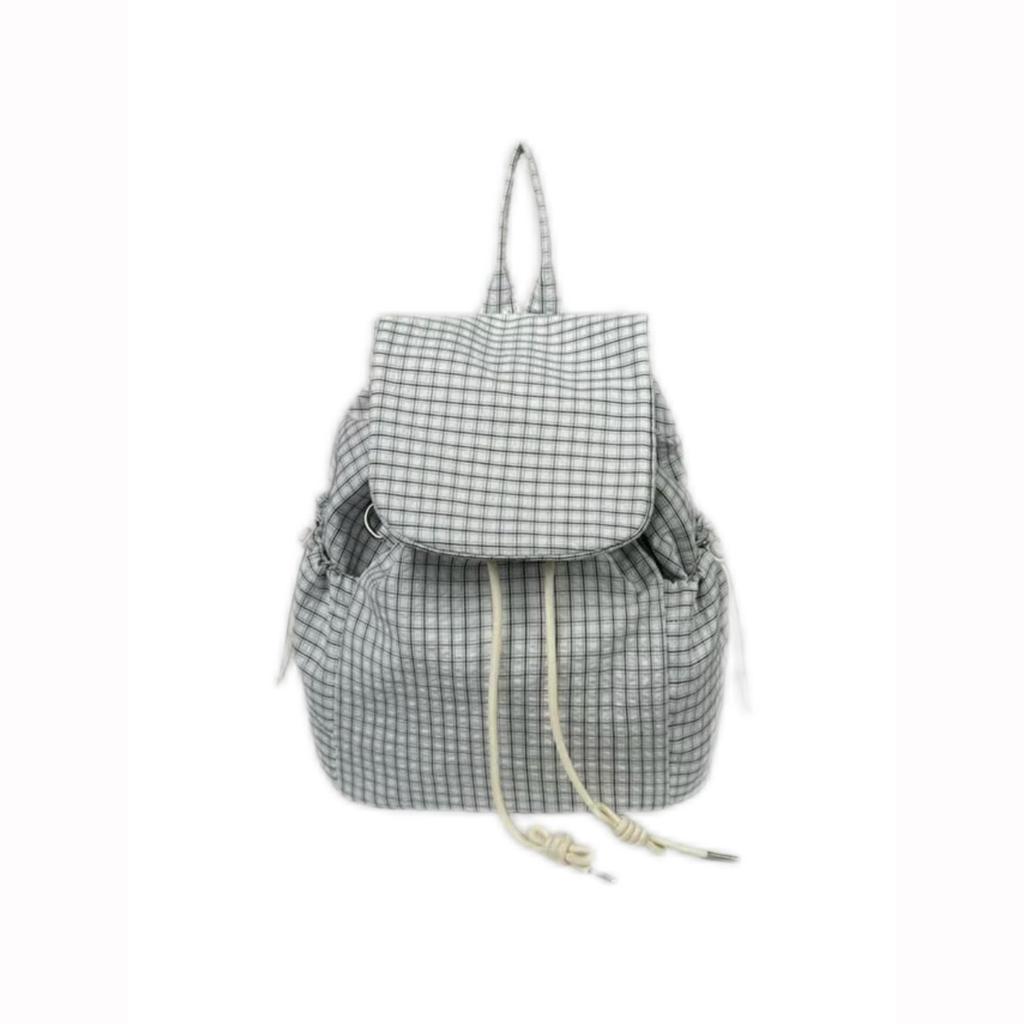 Korean Plaid Drawstring Backpack: Large-Capacity, Versatile, Lightweight Nylon School Bag