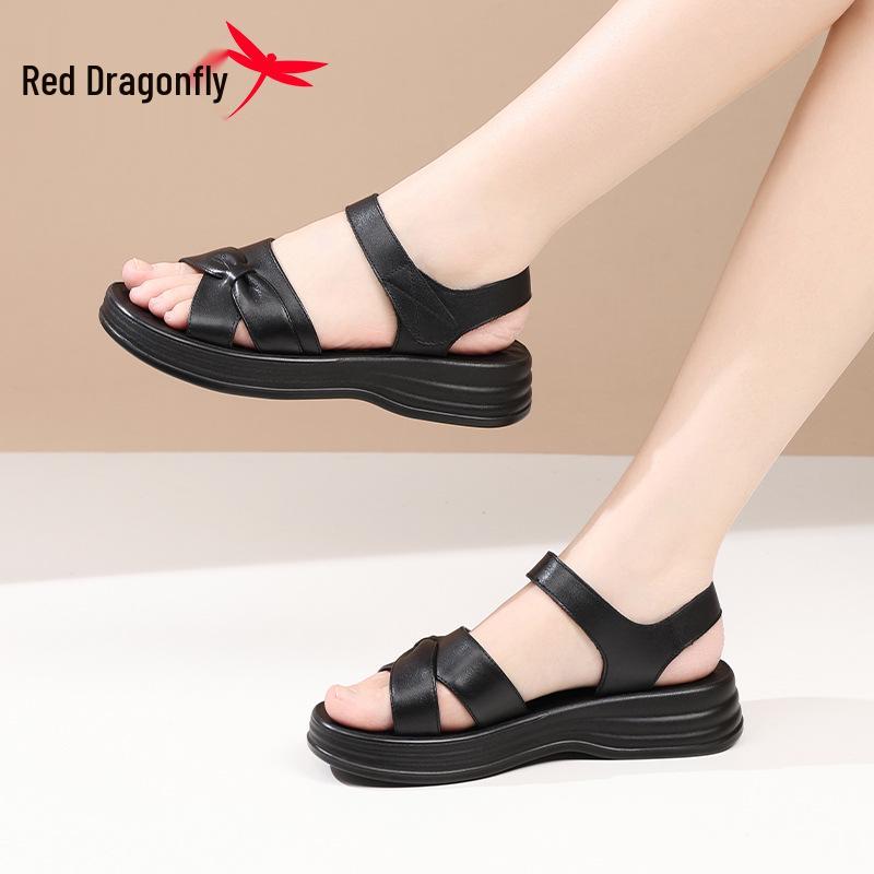 Red Dragonfly Women's Genuine Leather Flat Sandals, Soft Sole, New Summer 2026 Collection