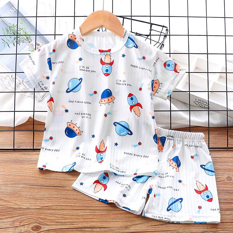 Kids' Ice Silk Short Sleeve Pajama Set - Thin, Airy Two-Piece for Boys & Girls