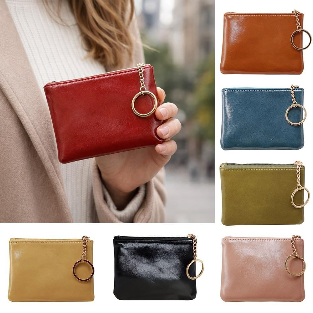 Fashion PU Leather Coin Purse with Keychain Portable Card Holder Zipper Closure Wallet Women