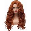 Long Auburn Wigs for Women Synthetic Curly Wig with Free Side Bangs Long Curly Wig for White Woman Drag Queen Costume Cosplay