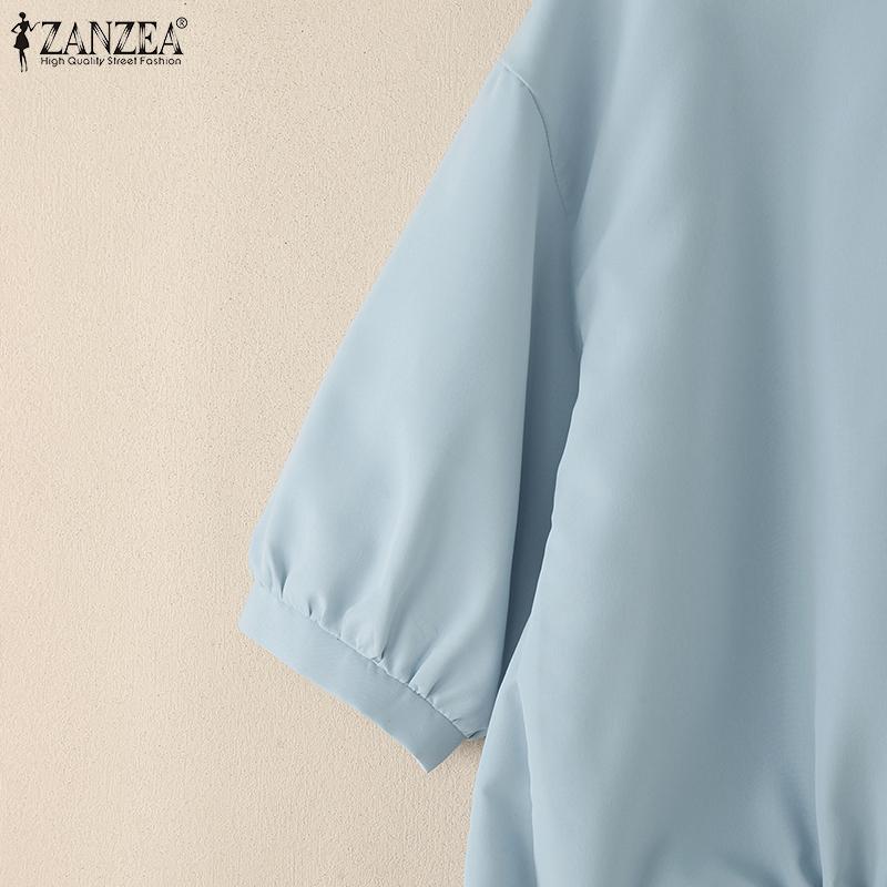 ZANZEA Damska luźna bluzka z okrągłym dekoltem i rękawami 3/4 na lato