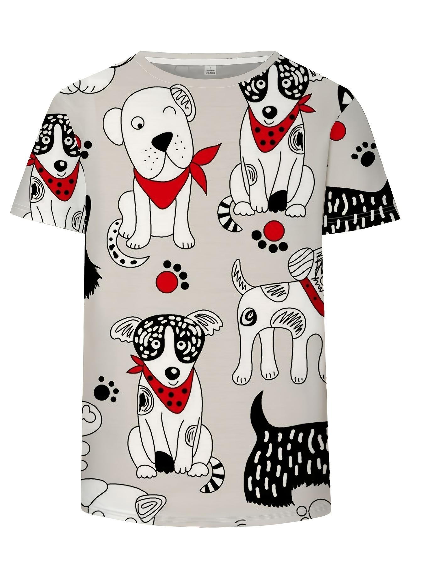 White Doodle Dog Women s Tee - Cute Puppy & Bandana Graphic, Playful Cartoon Print Design for Casual Daily Wear S