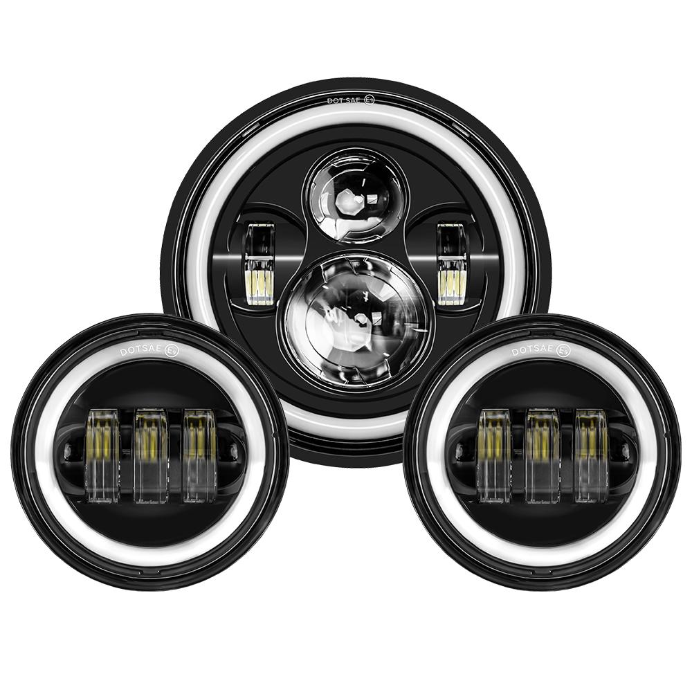 For 7" Led Projector Motorcycle Headlight + 4 1/2 Passing Lights For Touring Electra Glide Black 7 inch led Motorcycle Headlight