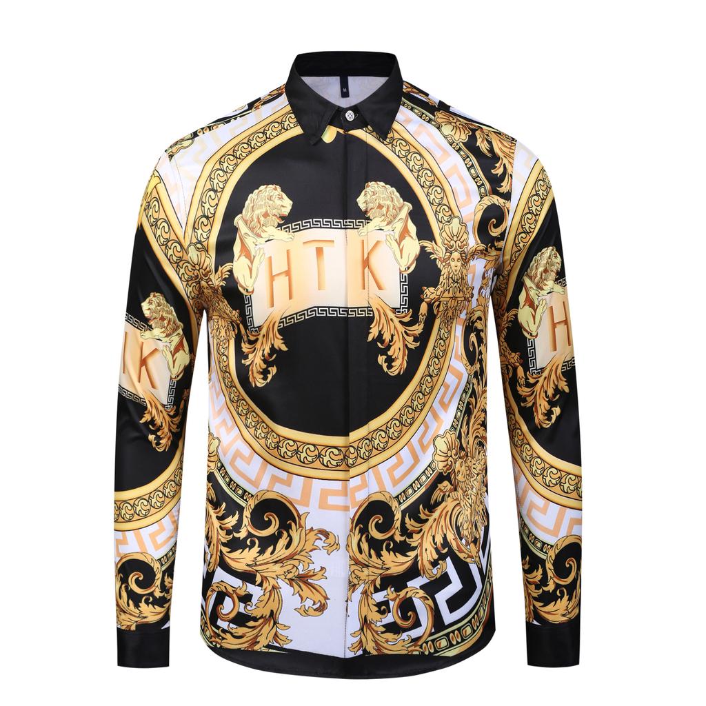 Herrenhemd Neueste Frühlings- und Herbsthemden 3D-gedrucktes Langarm Luxus Gesellschaftshemd Revers Oberteil Herrenoberteil