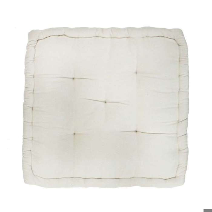 Pouf tapissier en velours de coton uni écru 40x40