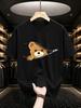 2026 New Cotton Tshirt Little Bear Peeking Out Of The Zipper Cute Print Round Neck Short Sleeve Casual Top