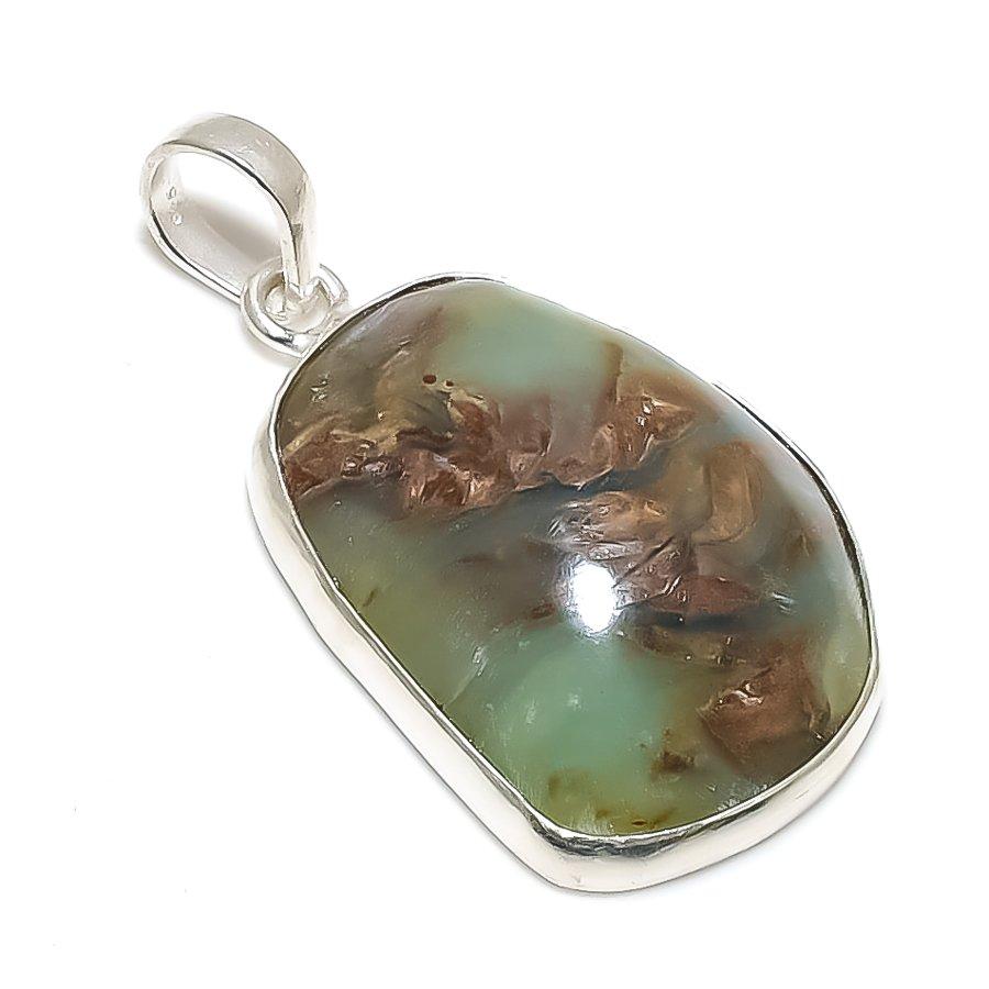 Chrysoprase Gemstone Handmade 925 Steling Silver Jewelry Pendant 1.73" SU-9639