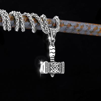 Vintage Thor Hammer Pendant Necklace for Men Stainless Steel Mjolnir Viking Jewelry Celtic Knot Chain