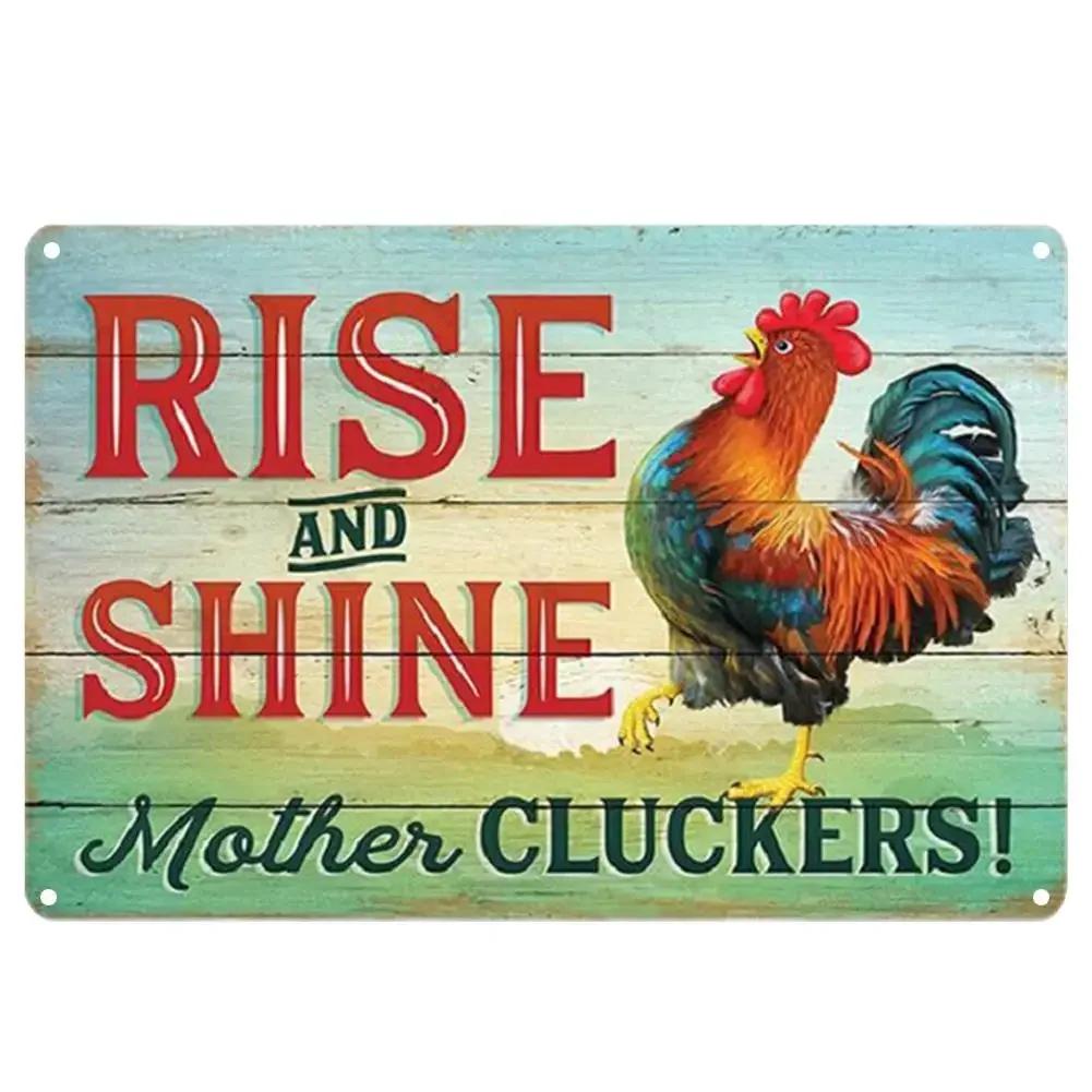 Vintage Tin Sign - Home Is Where the Chickens Are - Metal Signs Funny for Farmhouse Decor - Metal Wall Art for Chicken Coop