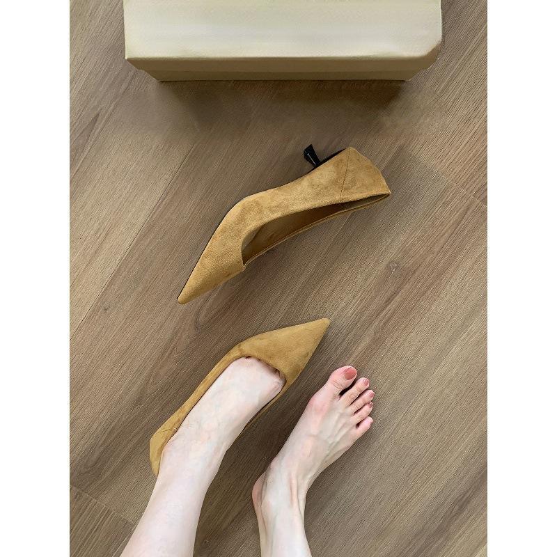 Red suede single shoes shoes soft flat bottom with skirt gentle evening shoes