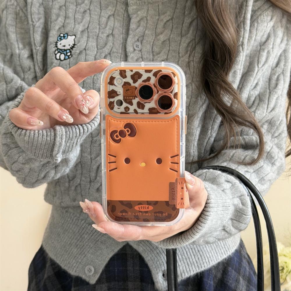 Embossed Leopard Print KT Cat iPhone 14/13 Compatible Drop-Proof Case for Apple 17/16/15 PROMAX