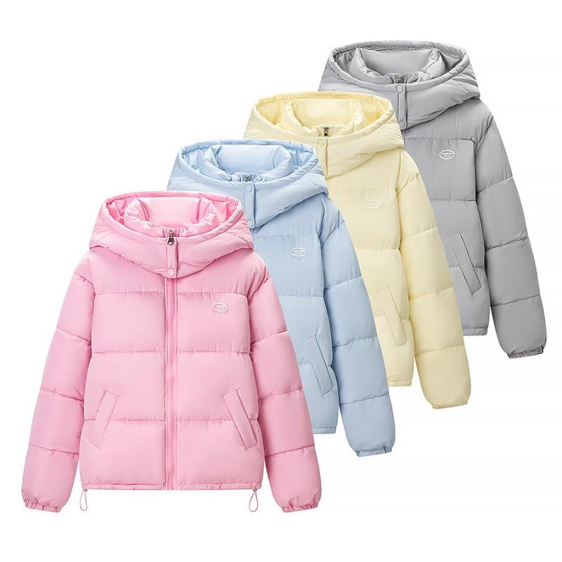 Vintage Style Cotton Puffer Jacket Women Loose Fit Round Neck Long Sleeve Printed Casual Coat