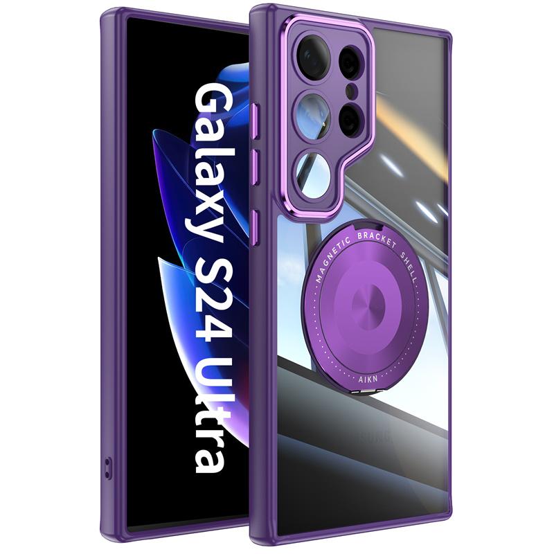 Transparent Hard Case For For Samsung Galaxy S25 S24 S23 Ultra Plus For Magsafe Magnetic Charge Shockproof Armor Stand Holder Cover