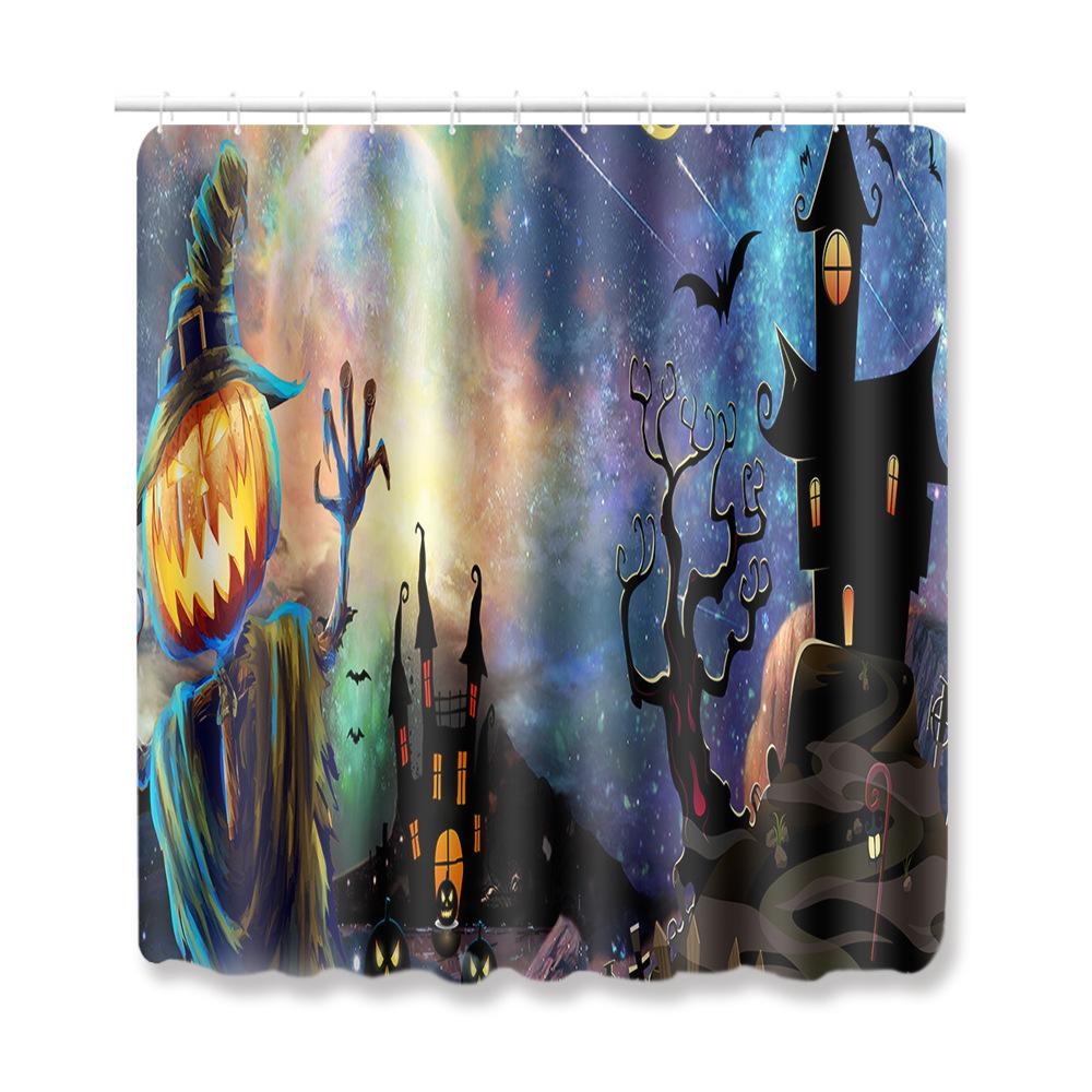 Halloween Shower Curtain Floor Mat Combination Four-Piece Set Bathroom Toilet Carpet Shower Room Foot Mat