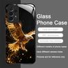 Elegante Funda de Cristal Templado con Diseño de Águila Dorada y Diamantes para Samsung Galaxy A56 A55 A54 A53 A52 A36 A14 A15 5G Cubierta Trasera