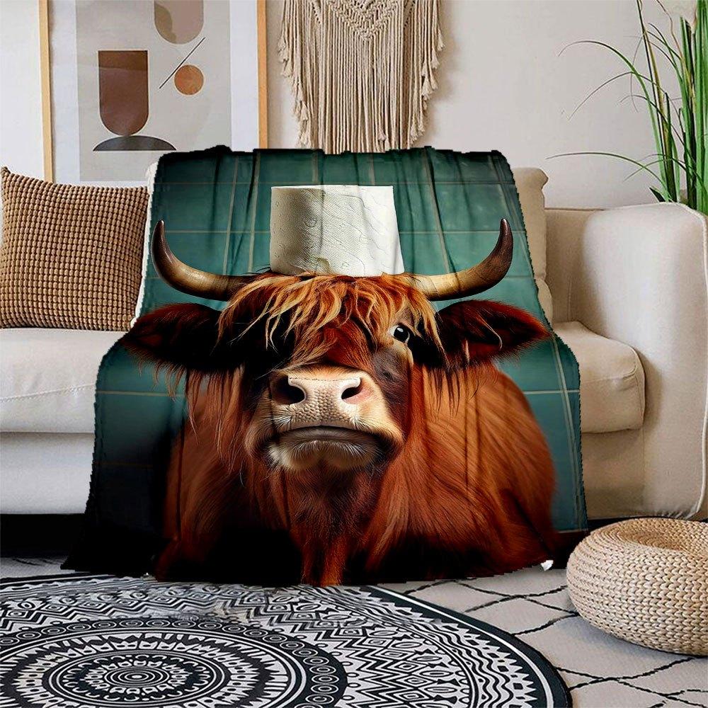 

Highland Cow Toilet Paper: A Farmhouse Essential! Blanket Flannel Throw Blanket for Sofa, Bed, Travel, Camping, Office, Couch, Chair, And B 150x180cm