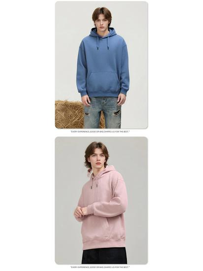 Men's Casual Thick Terry Cloth Hoodie: Heavyweight Pure Cotton Sweatshirt - Loose Fit, Solid Color, American Style for Autumn/Winter.
