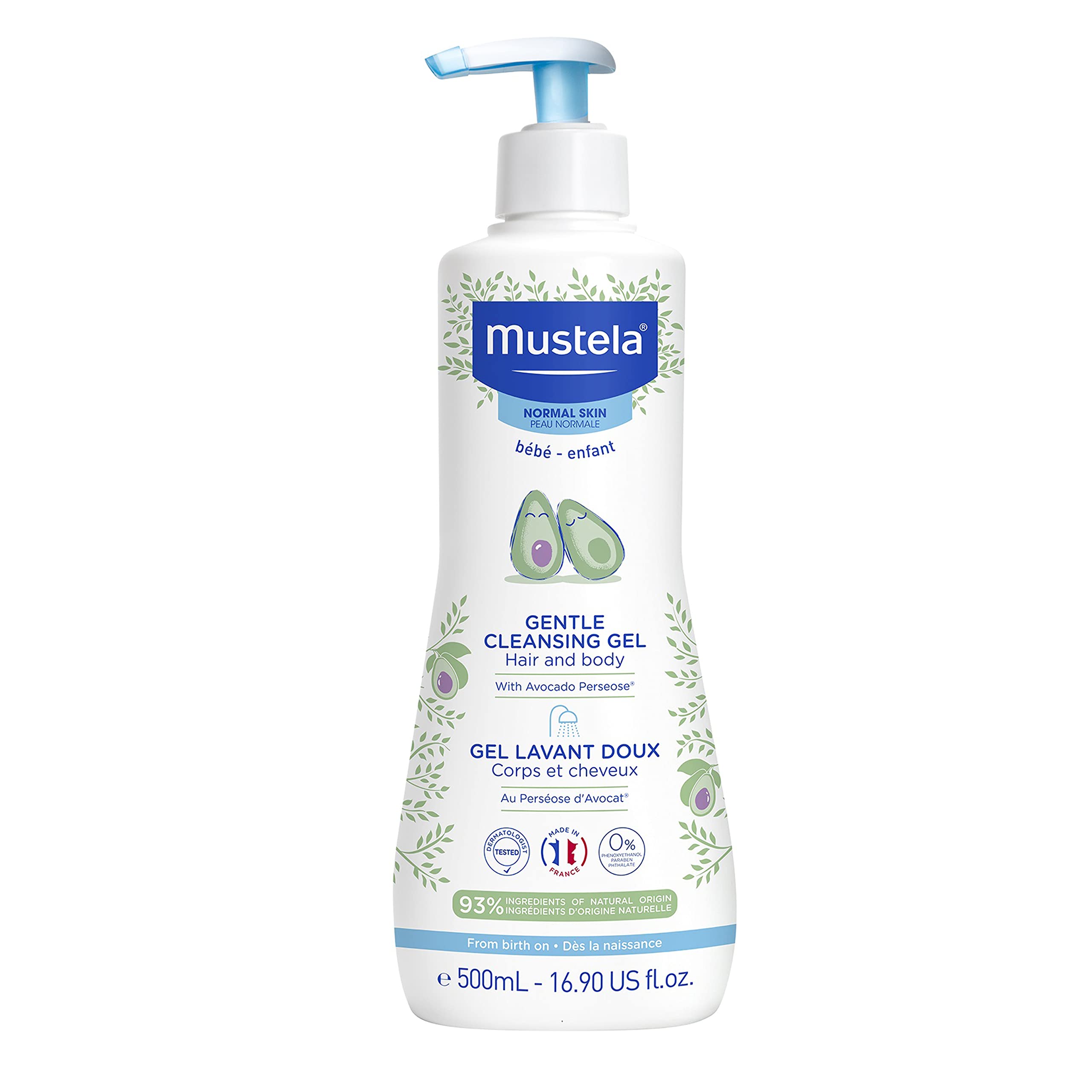

Mustela Детский гель для мытья тела и волос с авокадо 500 мл - Средство для мытья с головы до пят для ванны | Детский шампунь | Мягкий очищающий гель